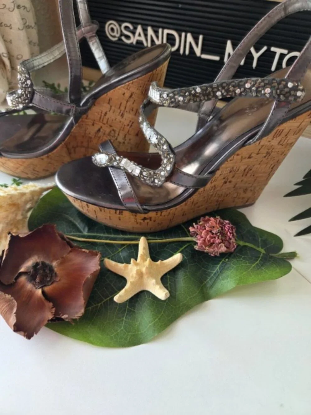 Carlos  by  Carlos Santana I Olympia Silver Rhinestone Wedge Sandals Sz 8 W/Box